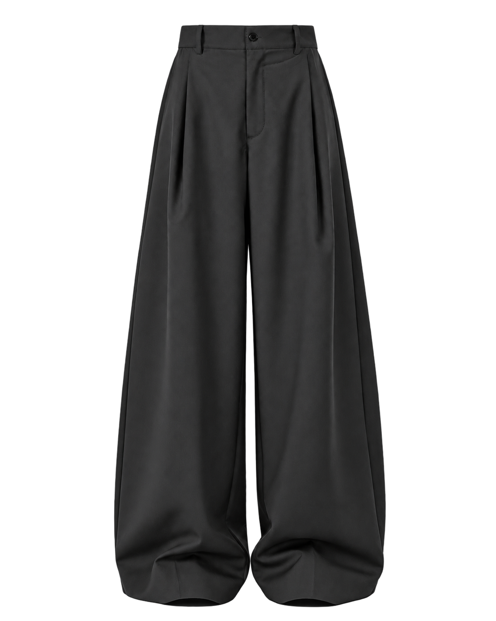 Relaxed Pleated Straight-Leg Trousers Black — front