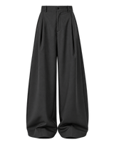 Relaxed Pleated Straight-Leg Trousers Black — front