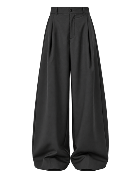 Relaxed Pleated Straight-Leg Trousers Black — front
