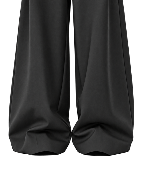 Relaxed Pleated Straight-Leg Trousers Black — hem closeup
