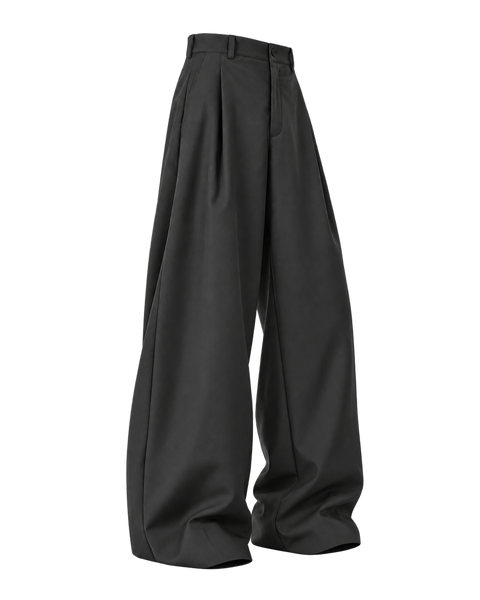 Relaxed Pleated Straight-Leg Trousers Black — three quarter