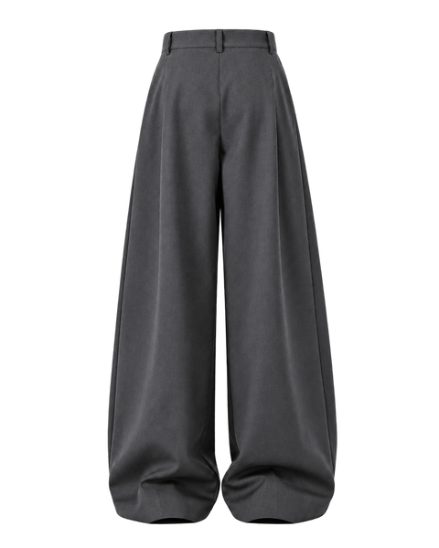 Relaxed Pleated Straight-Leg Trousers Gray — back view