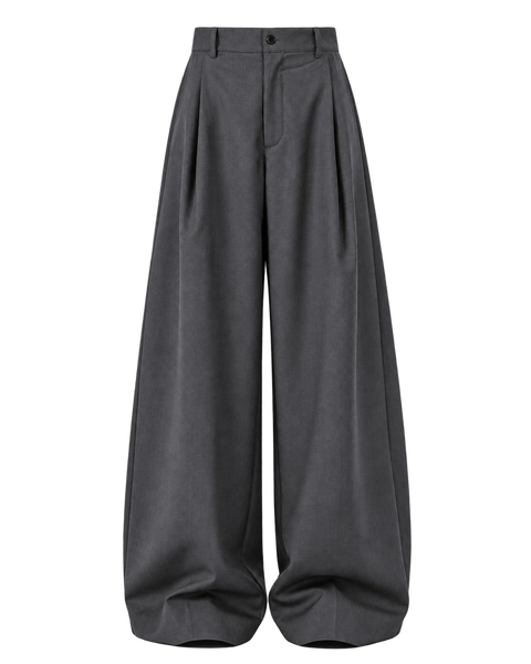 Relaxed Pleated Straight-Leg Trousers Gray — front view