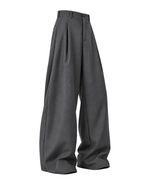 Relaxed Pleated Straight-Leg Trousers Gray — three-quarter side view