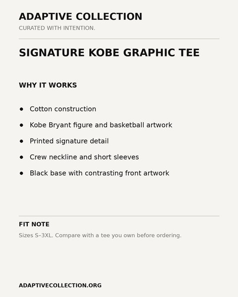 Signature Kobe Graphic Tee — product details and fit card — shared across color variants