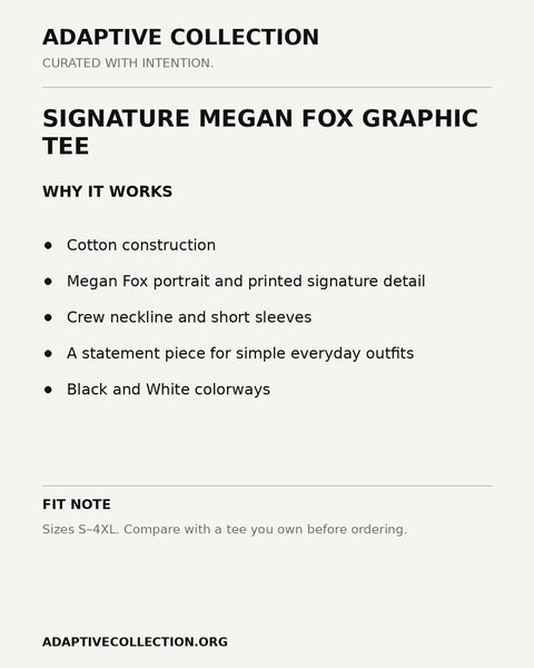 Signature Megan Fox Graphic Tee — product details and fit card — shared across color variants
