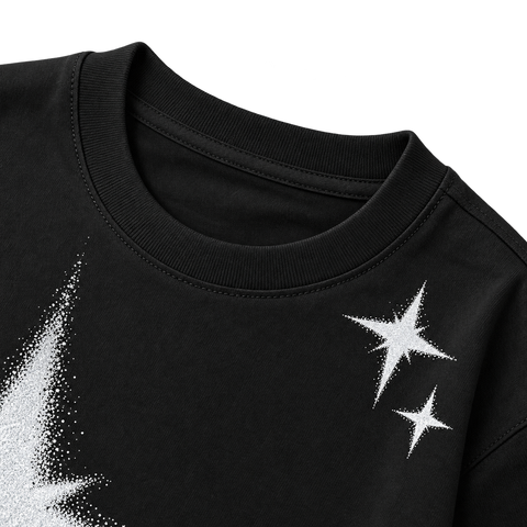 Starburst Graphic Tee — Black — collar and print detail