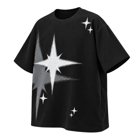 Starburst Graphic Tee — Black — three-quarter view