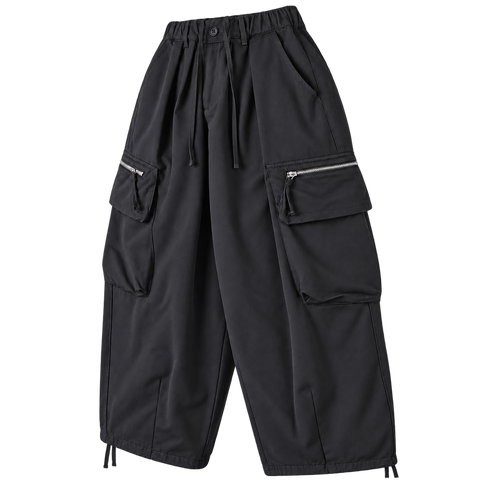 Utility Wide-Leg Cargo Pants Black — three quarter