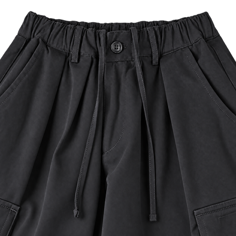 Utility Wide-Leg Cargo Pants Black — waist closeup