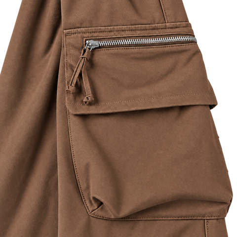 Utility Wide-Leg Cargo Pants Brown — pocket closeup