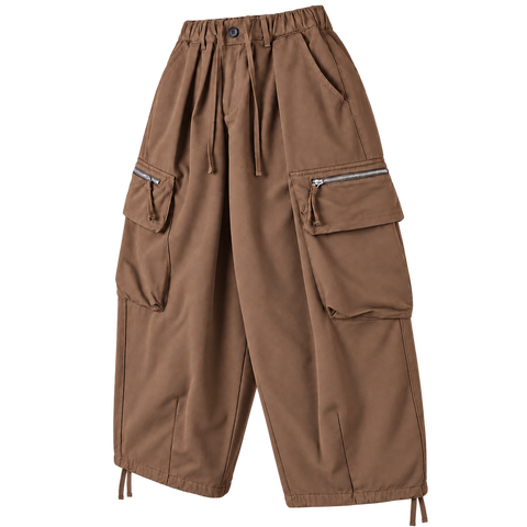 Utility Wide-Leg Cargo Pants Brown — three quarter