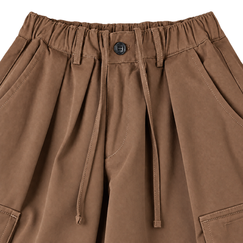 Utility Wide-Leg Cargo Pants Brown — waist closeup