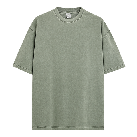 Vintage Wash Essential Tee in Army Green, transparent front product view