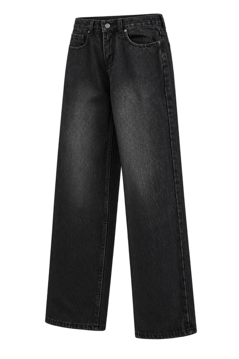 Vintage Wash Straight-Leg Jeans Black — three quarter
