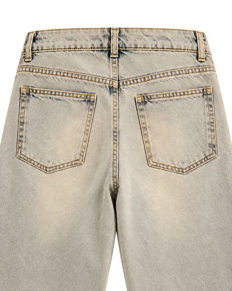 Vintage Wash Straight-Leg Jeans Yellow Mud Colors — back pocket close-up