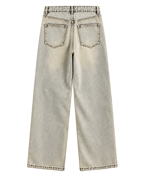 Vintage Wash Straight-Leg Jeans Yellow Mud Colors — back view