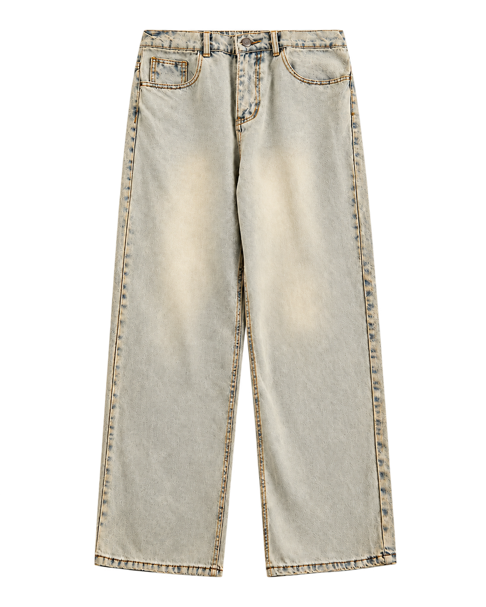 Vintage Wash Straight-Leg Jeans Yellow Mud Colors — front view