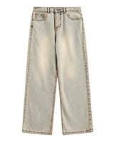Vintage Wash Straight-Leg Jeans Yellow Mud Colors — front view