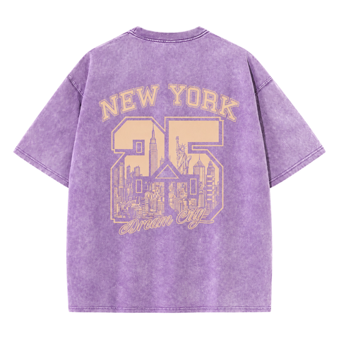 Vintage Wash New York 25 Tee in lavender, New York graphic back view