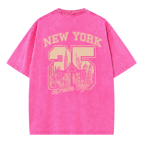 Vintage Wash New York 25 Tee in pink, New York graphic back view
