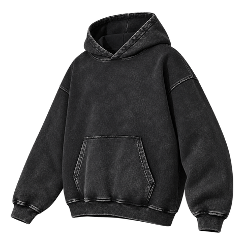 Black — three-quarter front — Vintage Wash Pullover Hoodie