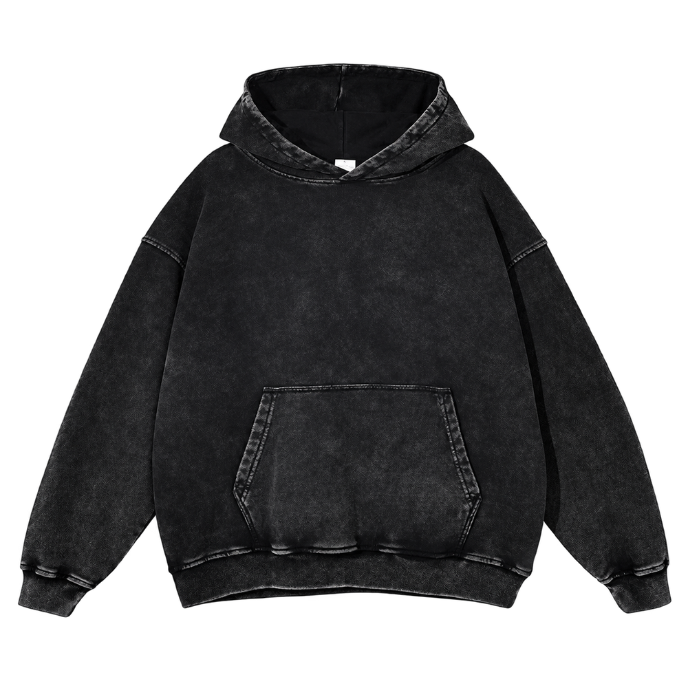 Vintage Wash Pullover Hoodie in Black, transparent front product view