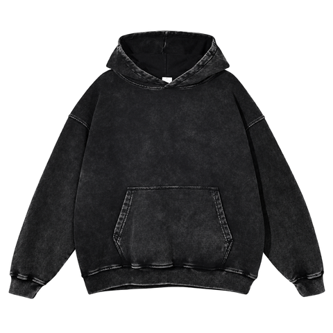 Vintage Wash Pullover Hoodie in Black, transparent front product view