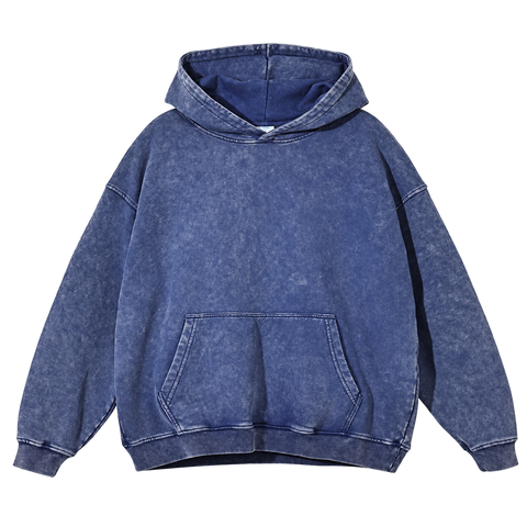 Vintage Wash Pullover Hoodie in Washed Blue, transparent front product view