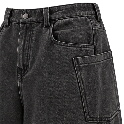 Washed Black Straight-Leg Jeans front pocket detail