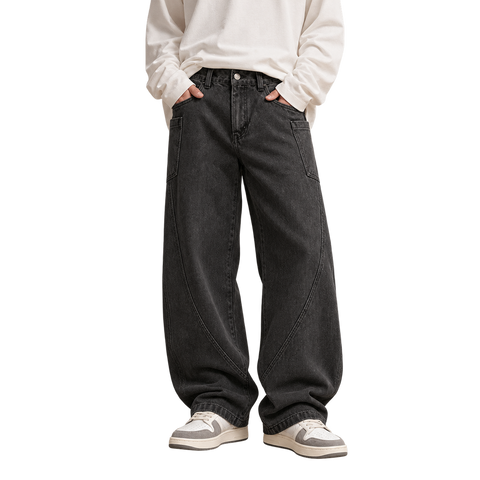 Washed Black Straight-Leg Jeans on-body streetwear view