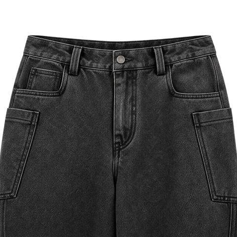 Washed Black Straight-Leg Jeans waist and fly detail