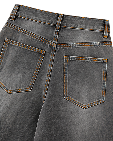 Washed Gray Straight-Leg Jeans back pocket close-up