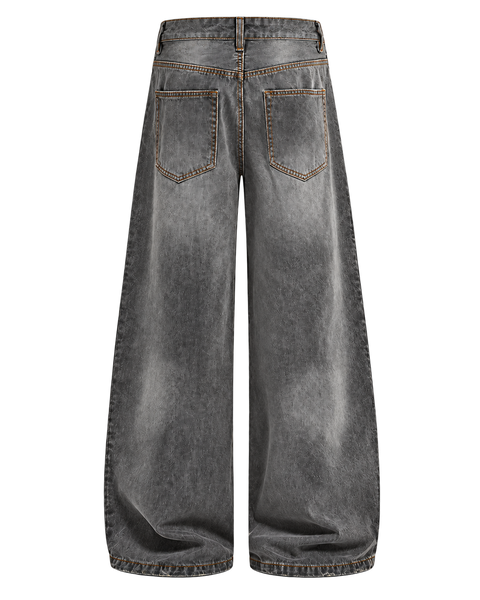 Washed Gray Straight-Leg Jeans back view