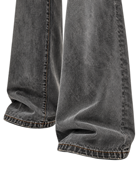 Washed Gray Straight-Leg Jeans hem close-up