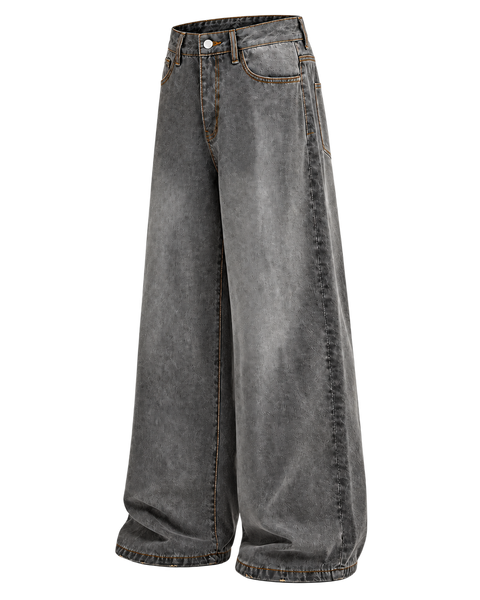 Washed Gray Straight-Leg Jeans three-quarter side view