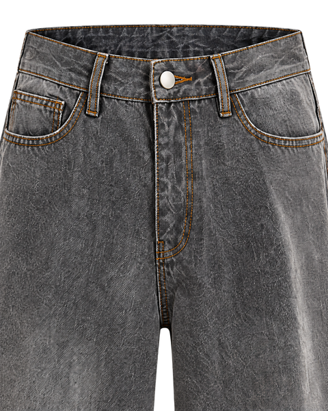 Washed Gray Straight-Leg Jeans waistband close-up