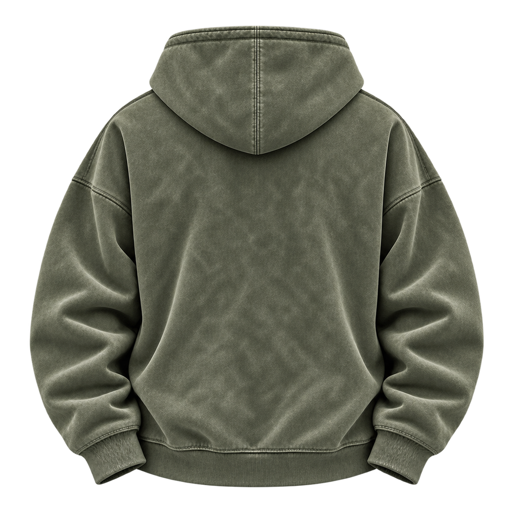 Army Green — back — Washed Half-Zip Oversized Hoodie