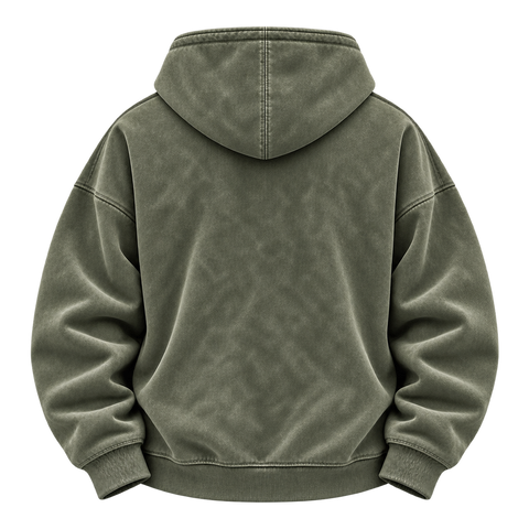 Army Green — back — Washed Half-Zip Oversized Hoodie